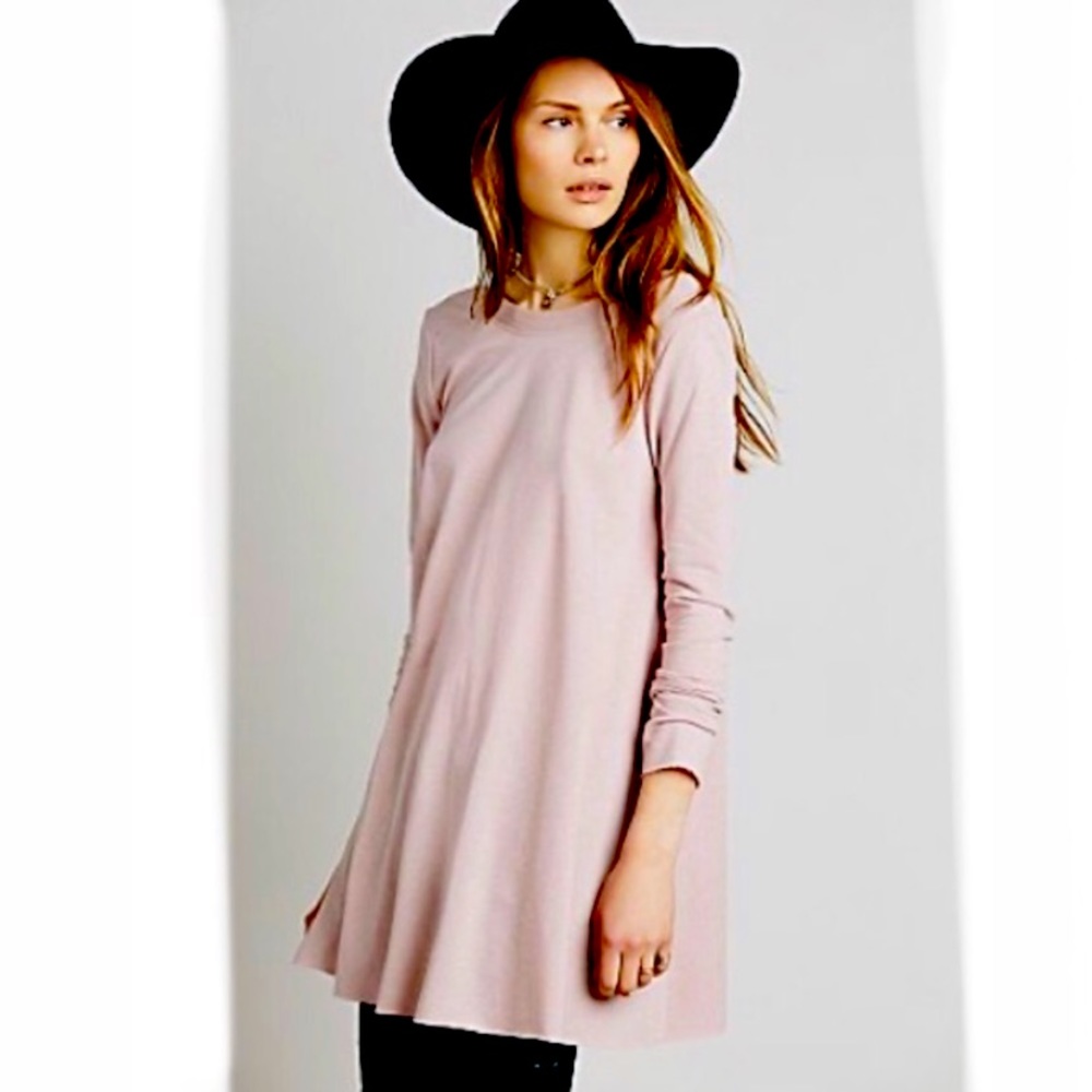 Free People Beach Beatnik Tunic Tee Cotton Blend Neutral Blush Minimal Raw Hem